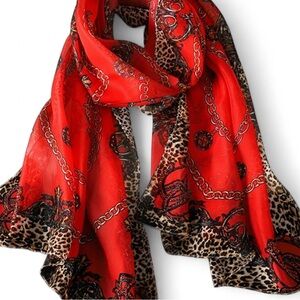 Elegant Red and Black Patterned Scarf